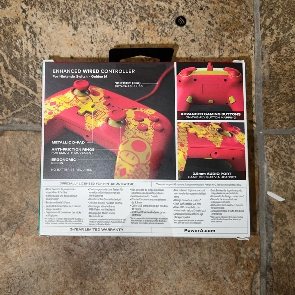 PowerA Nintendo Switch Enhanced Wired Controller Super Mario Golden M Red Gold